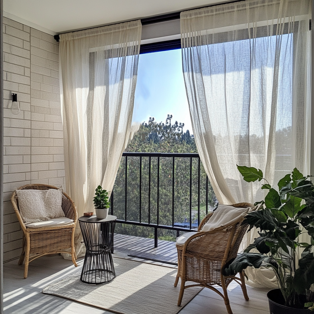 Off-White Rod Pocket Sheer Linen Outdoor Balcony Curtains