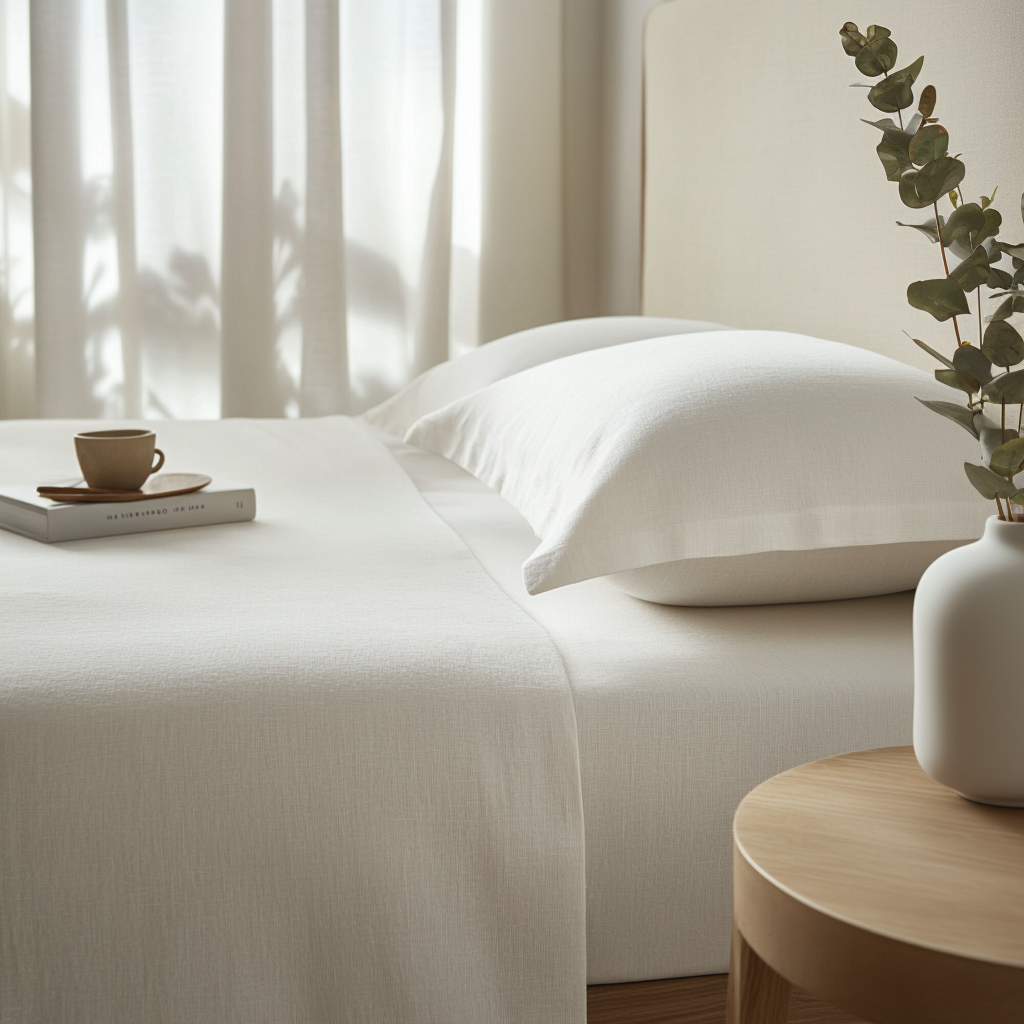 Off-White Washed Linen Heavyweight Deep Pocket Fitted Sheet