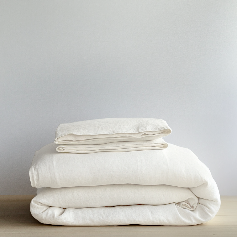 Off-White Washed Heavyweight Linen Duvet Cover Set - Folded
