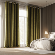 Olive Green Velvet Blackout Grommet Curtain
