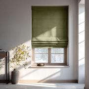 Olive Green Linen Roman Shades - Blackout Lining