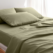 Olive Green Washed Linen Deep Pocket Fitted Sheet 