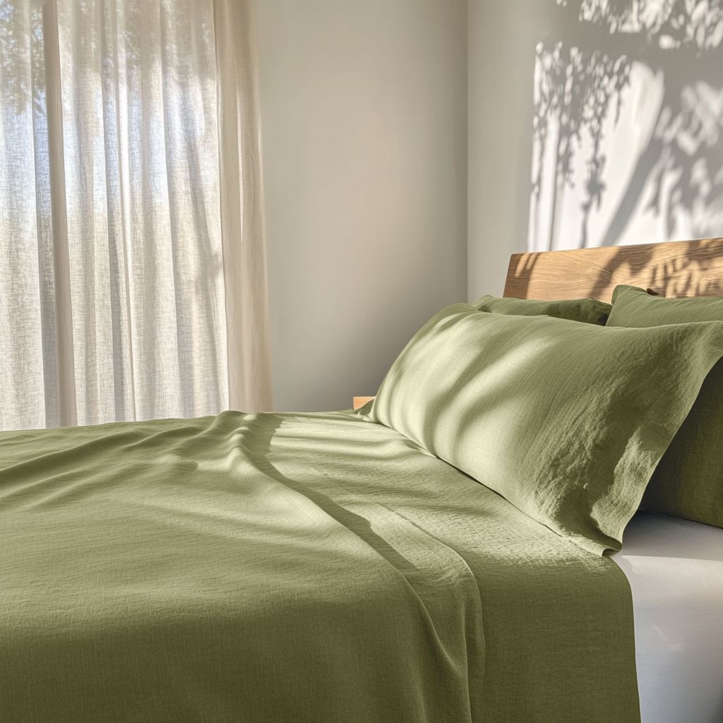 Olive Green Washed Linen Top Sheet
