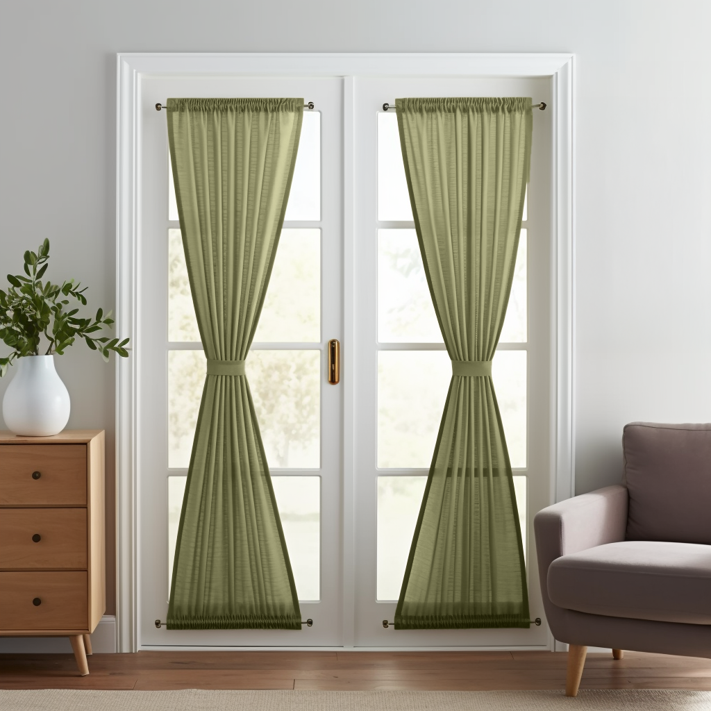 Olive Green Linen French Door Curtains