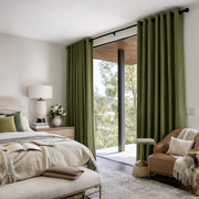 Olive Green Linen Grommet Curtain - Blackout Lining