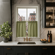 Olive Green Linen Kitchen Cafe Curtains