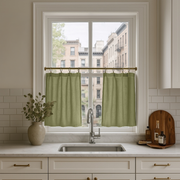 Olive Green Linen Kitchen Cafe Curtains