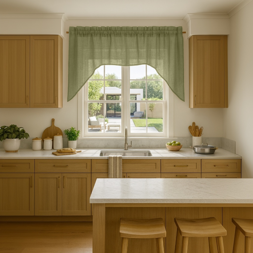 Olive Green Linen Swag Valance Curtain