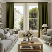 Olive Green Linen Thermal Pencil Pleat Curtains