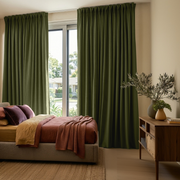 Olive Green Linen Thermal Pinch Pleat Curtains