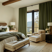 Olive Green Linen Thermal S-Fold Curtains