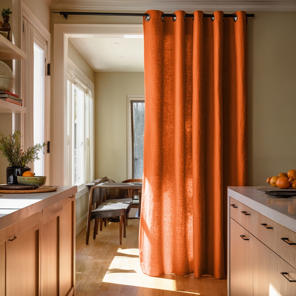 Orange Linen Doorway Curtains with Grommets