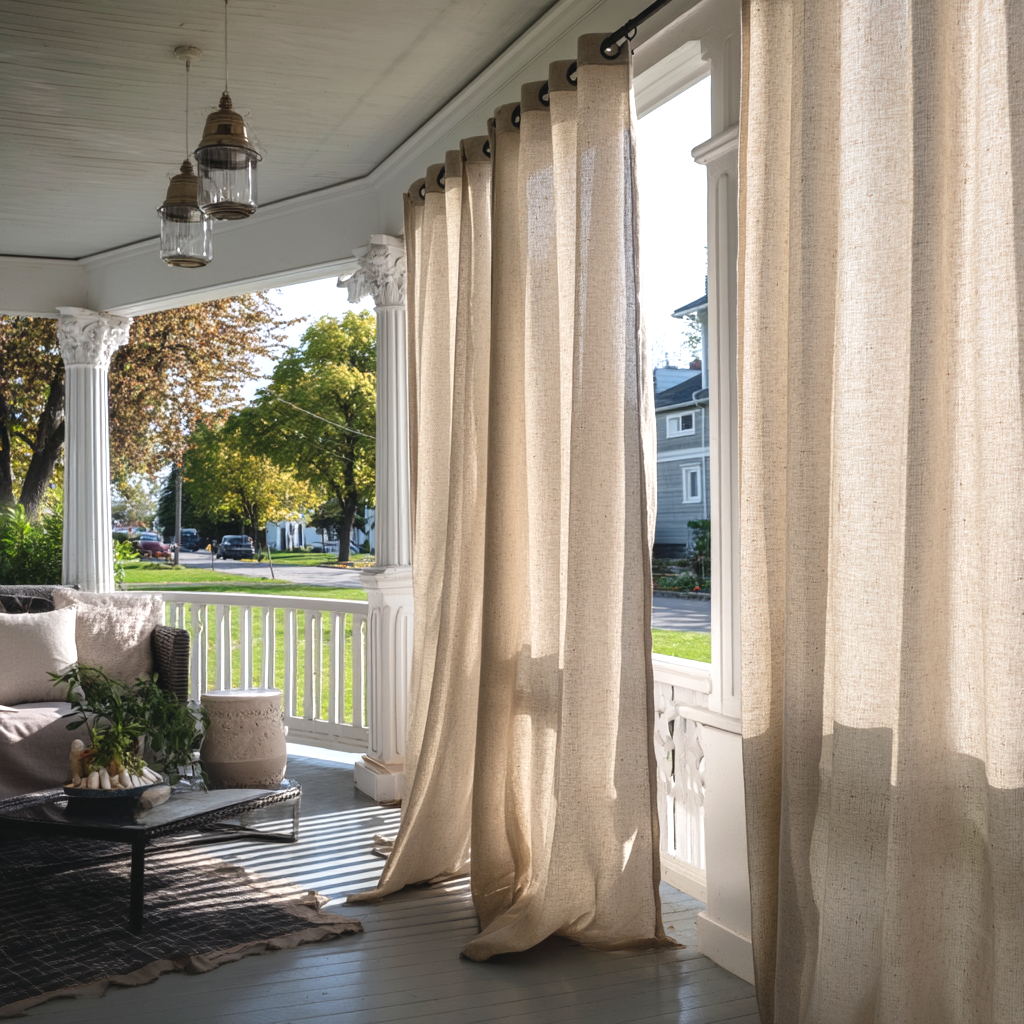 Outdoor Linen Curtains for Screened or Open Porch – 100% Natural with Metal Grommets