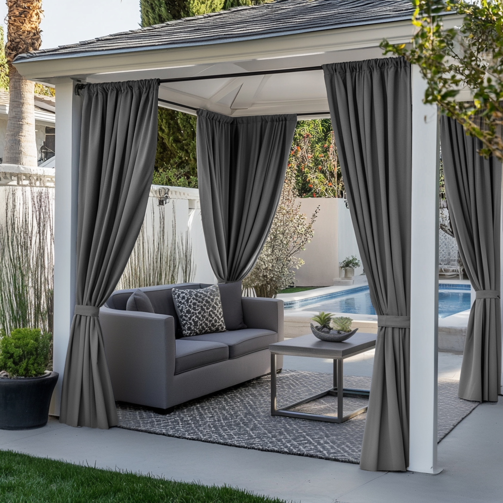 Outdoor Blackout Curtains For Gazebo - Rod Pocket - Grey Color