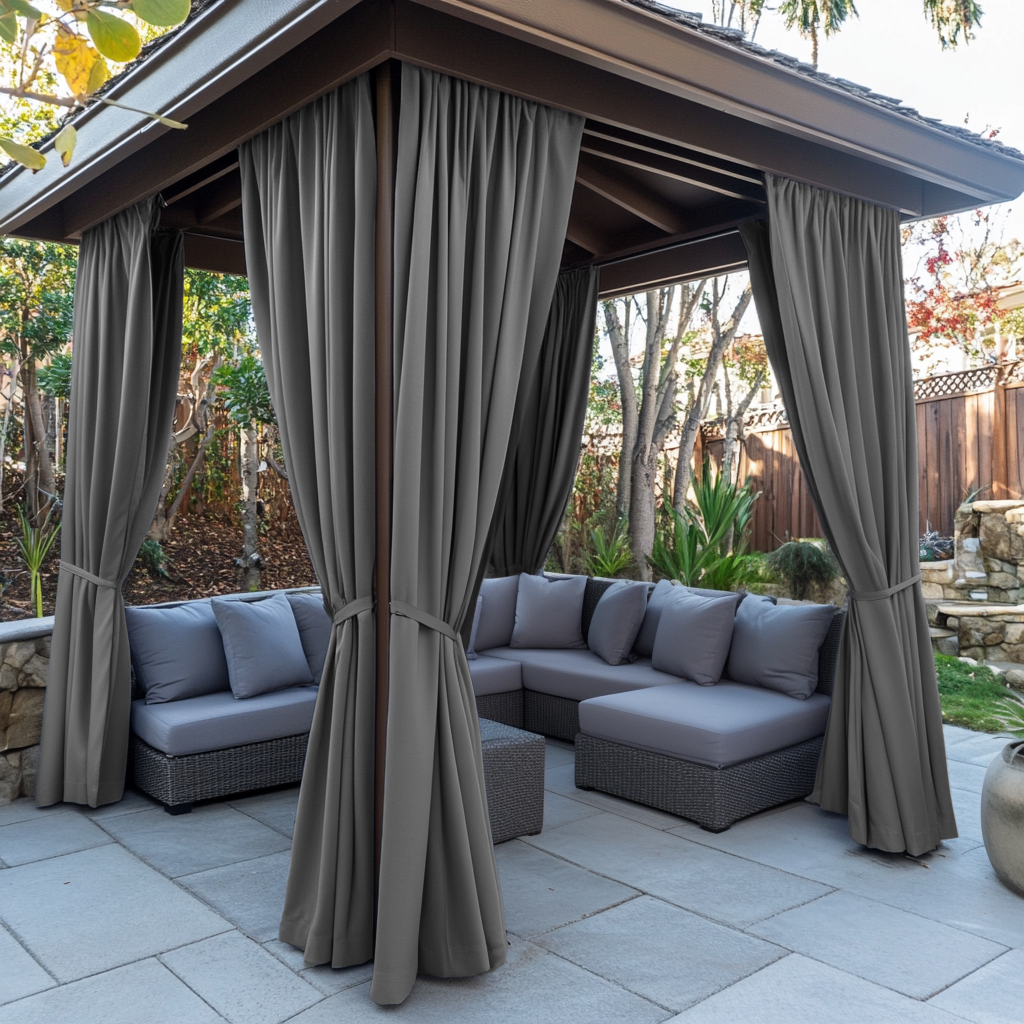 Outdoor Blackout Curtains For Gazebo - Rod Pocket - Grey Color