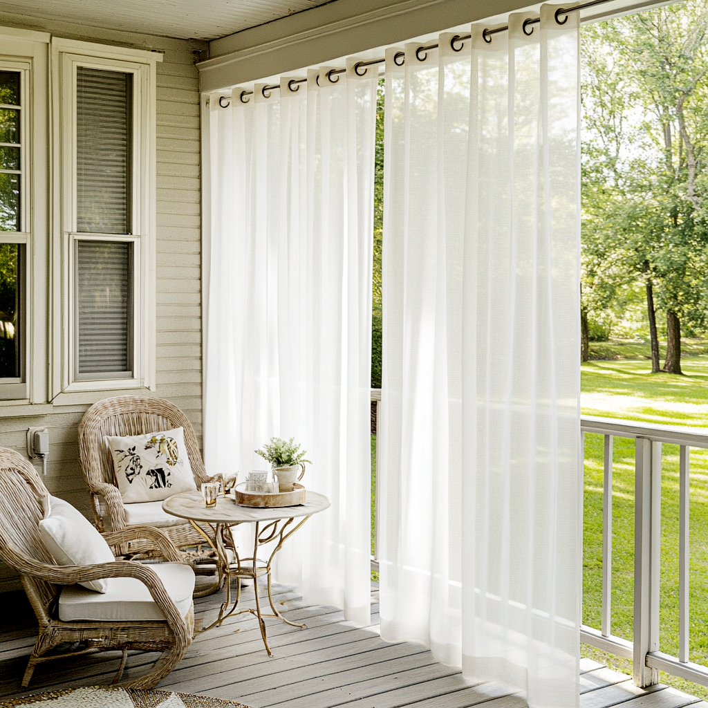 Sheer Grommet Outdoor Linen Curtains For Porch - Off-White