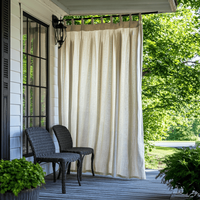 Outdoor 100% Linen Curtains for Screened Porch – Tab Top Drapes