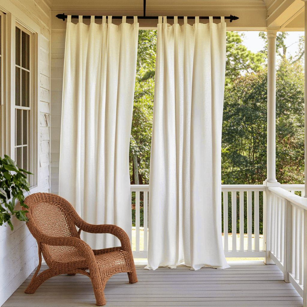 Outdoor 100% Linen Curtains for Screened Porch – Tab Top Drapes