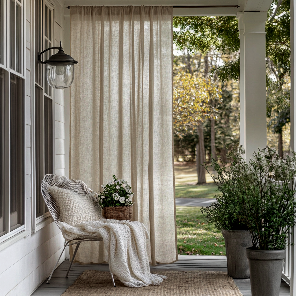 Outdoor Linen Curtains with Rod Pocket – Natural Drapes for Screened or Open Porch