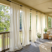 Sheer Outdoor Linen Rod Pocket Curtains For Porch - Off-White