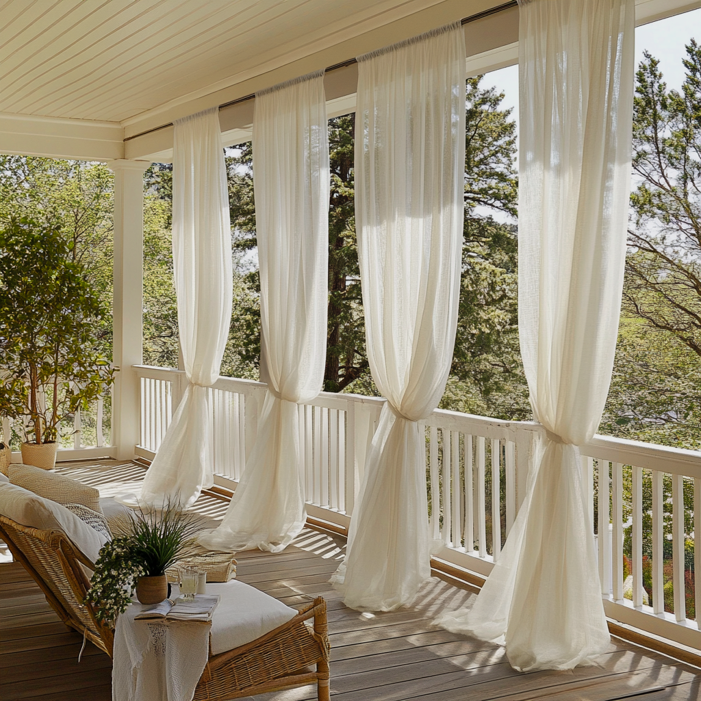 Sheer Outdoor Linen Rod Pocket Curtains For Porch - Off-White