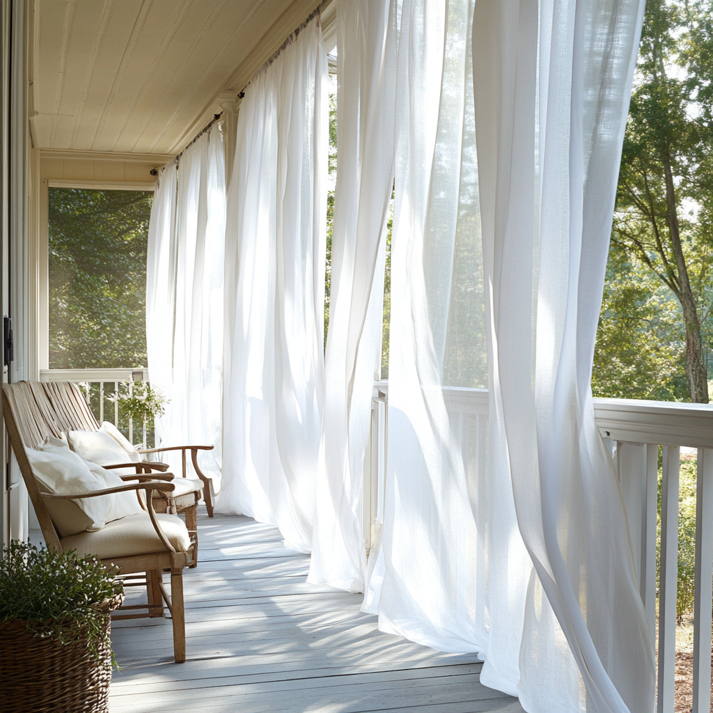Sheer Outdoor Linen Rod Pocket Curtains For Porch - Off-White