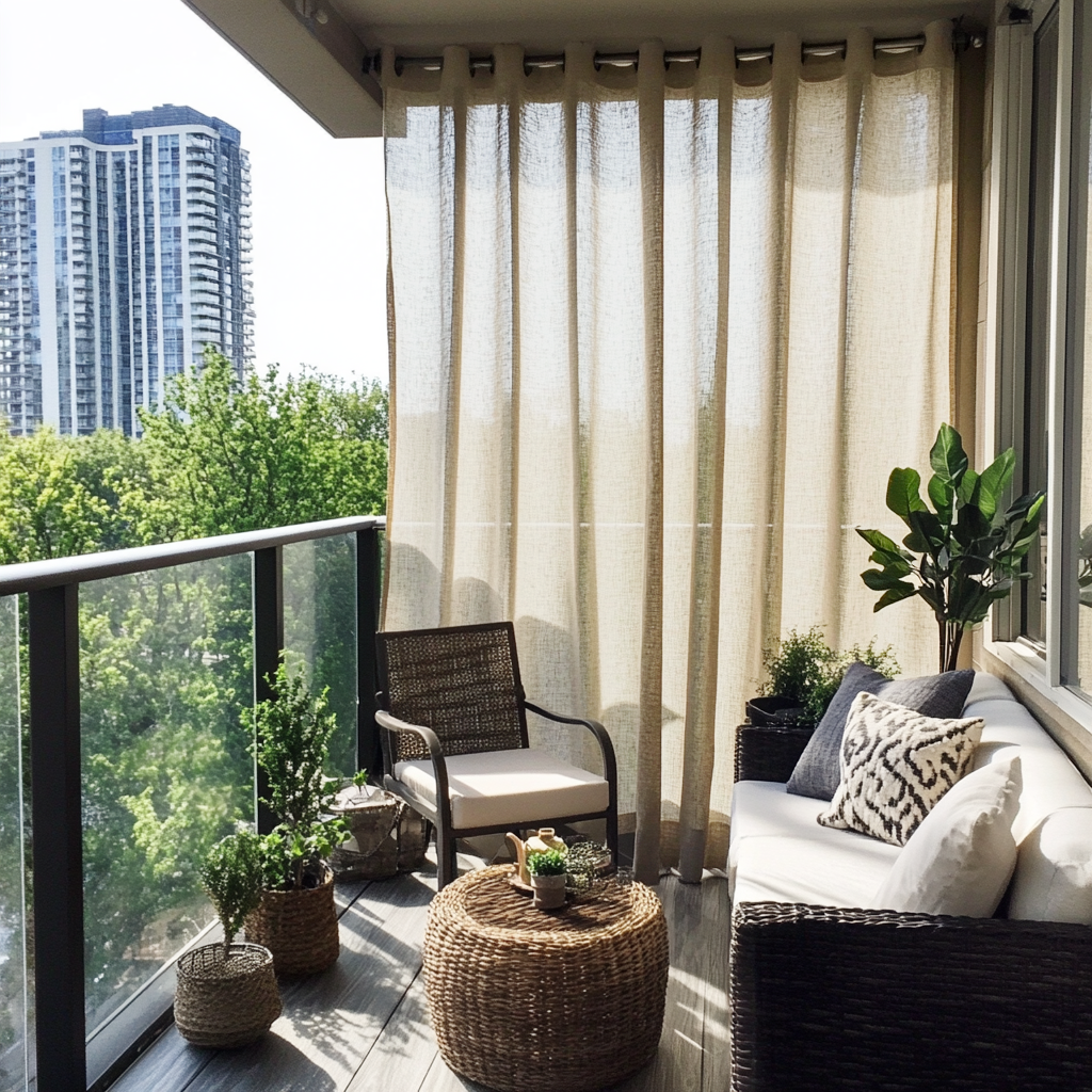 Natural Linen Outdoor Balcony Curtains with Metal Grommets