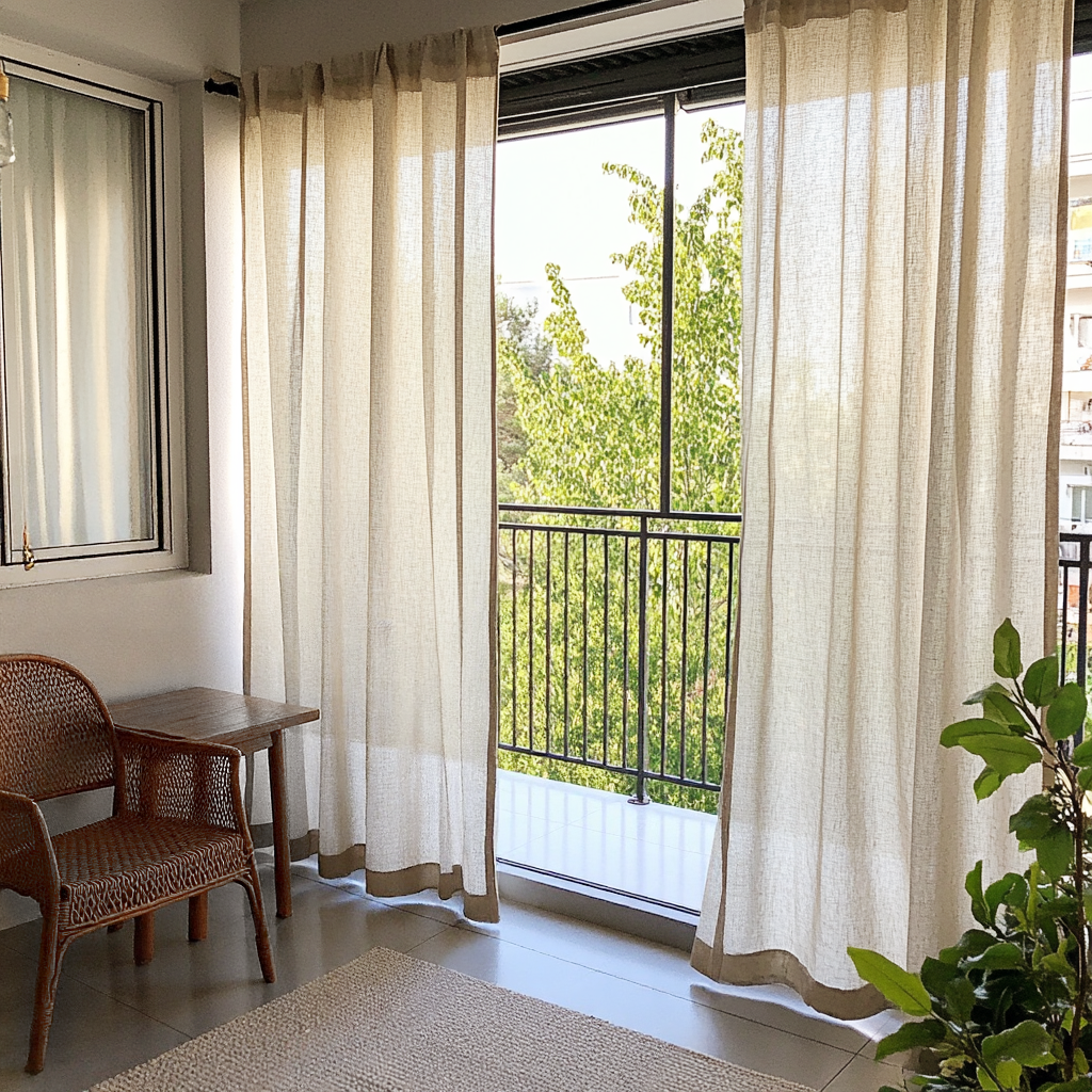 Natural Rod Pocket Linen Outdoor Balcony Curtains