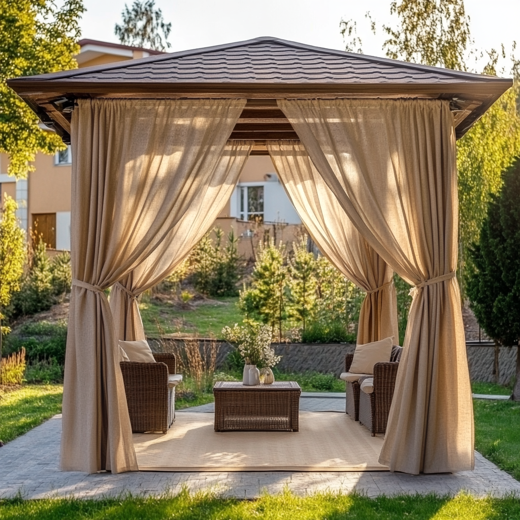 Outdoor Linen Curtains For Gazebo in Natural Color with Rod Pocket Heading