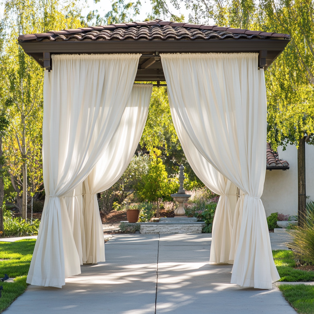 Outdoor Linen Curtains For Gazebo in Off-White Color with Rod Pocket Heading