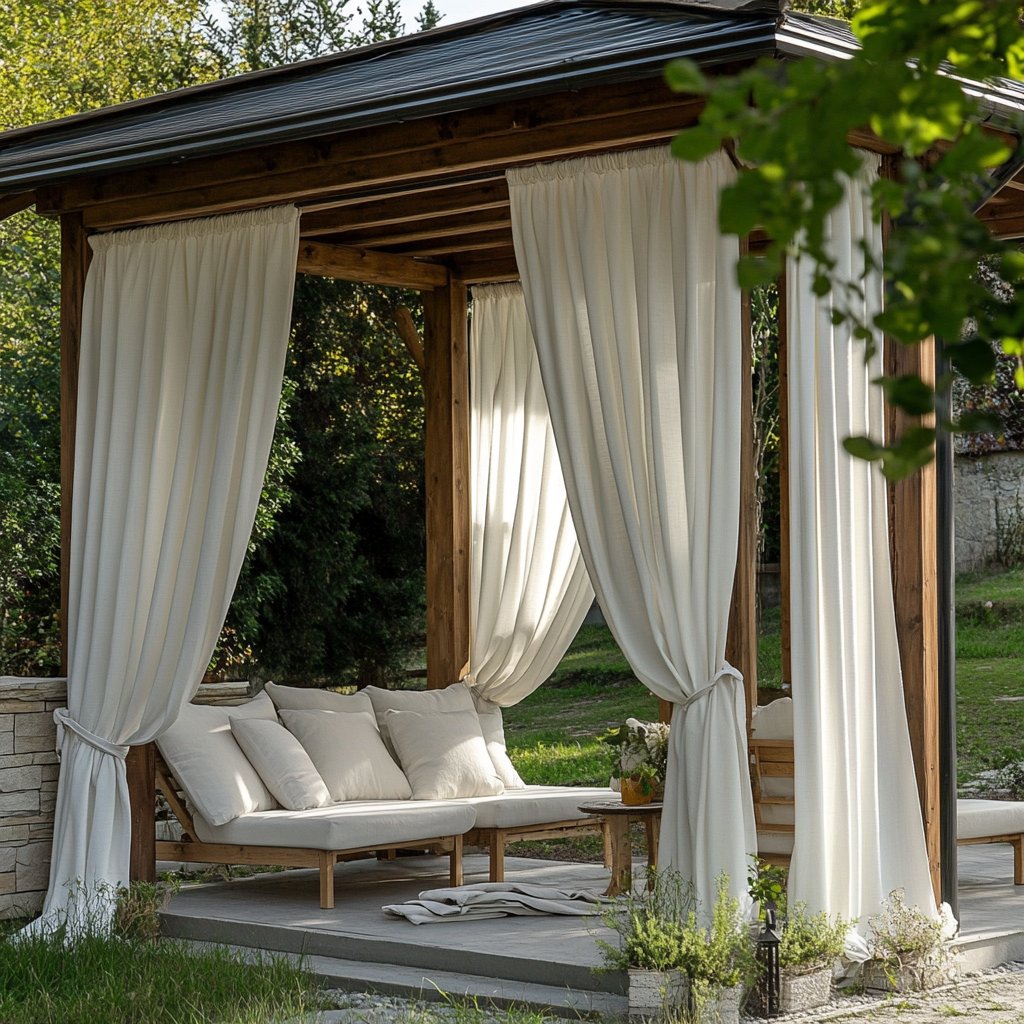 Outdoor Heavyweight Linen Curtains For Gazebo in Off-White Color with Rod Pocket Heading