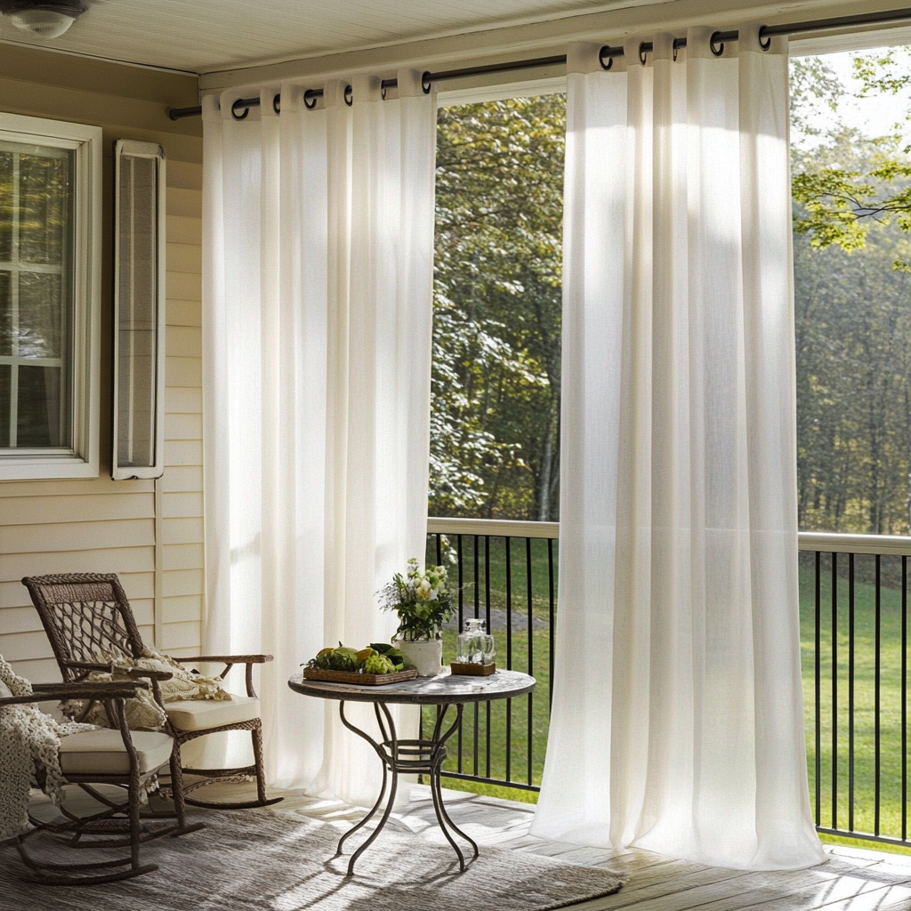 Outdoor Linen Curtains for Screened or Open Porch – 100% Natural with Metal Grommets