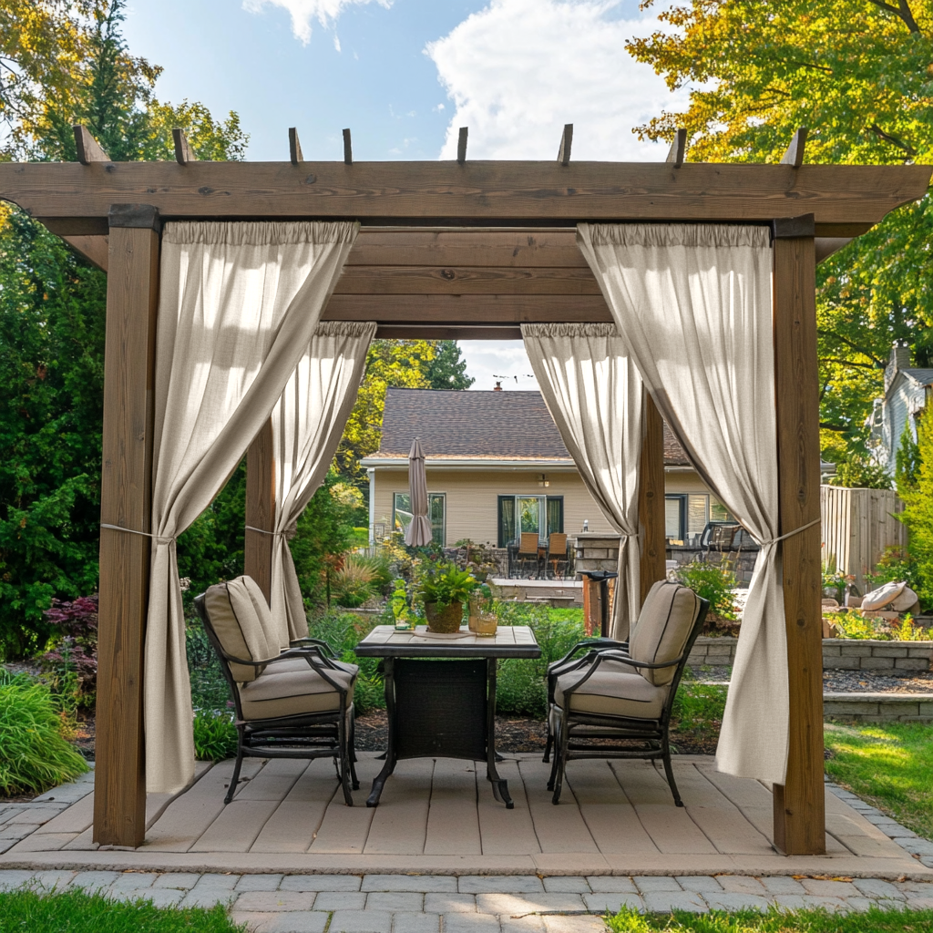 Outdoor Linen Pergola Rod Pocket Curtains - Natural