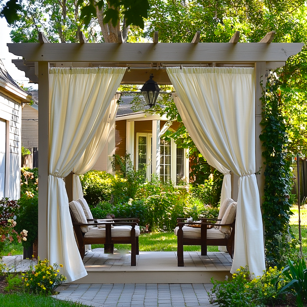 Outdoor Linen Pergola Rod Pocket Curtains - Off-White