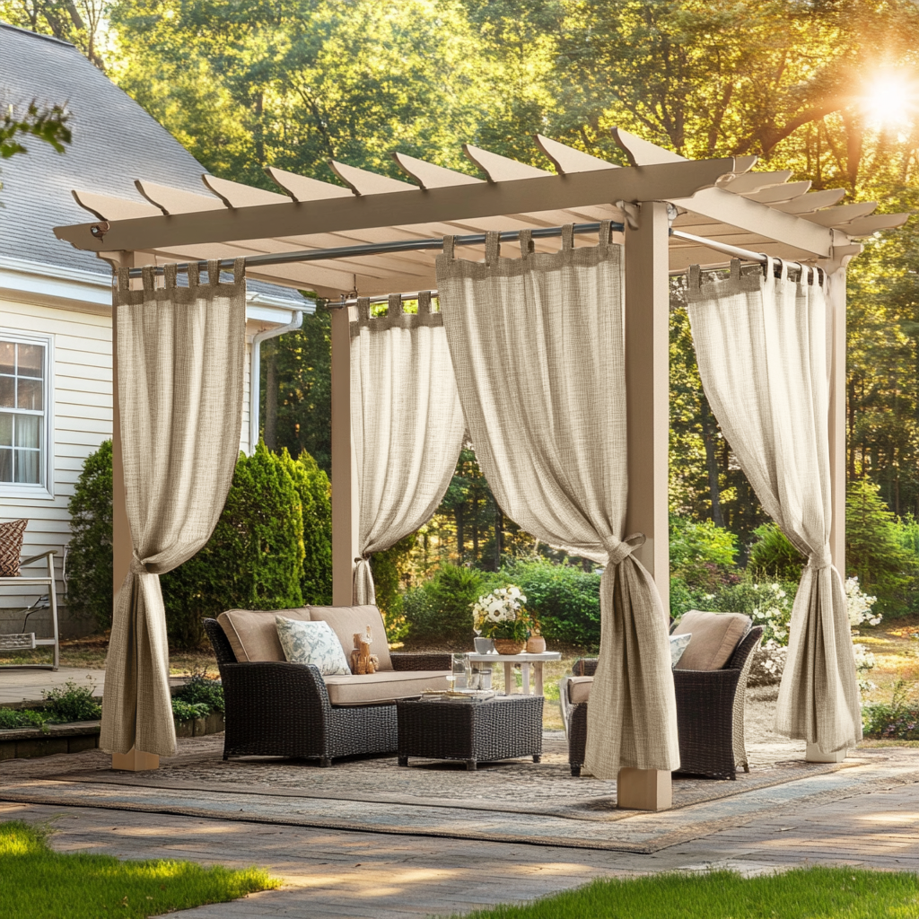 Outdoor Linen Pergola Tab Top Curtains - Natural