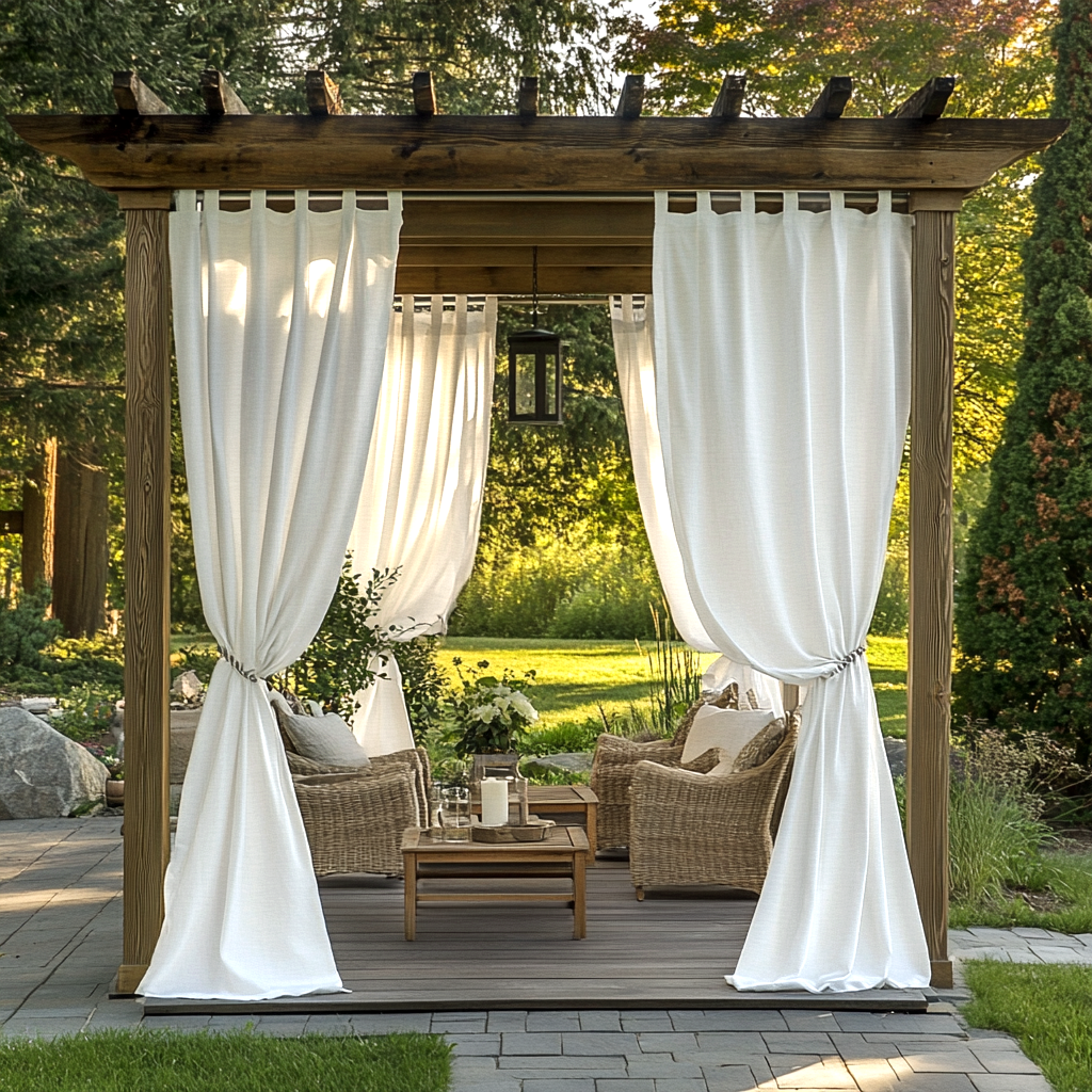 Outdoor Linen Pergola Tab Top Curtains - Off-White