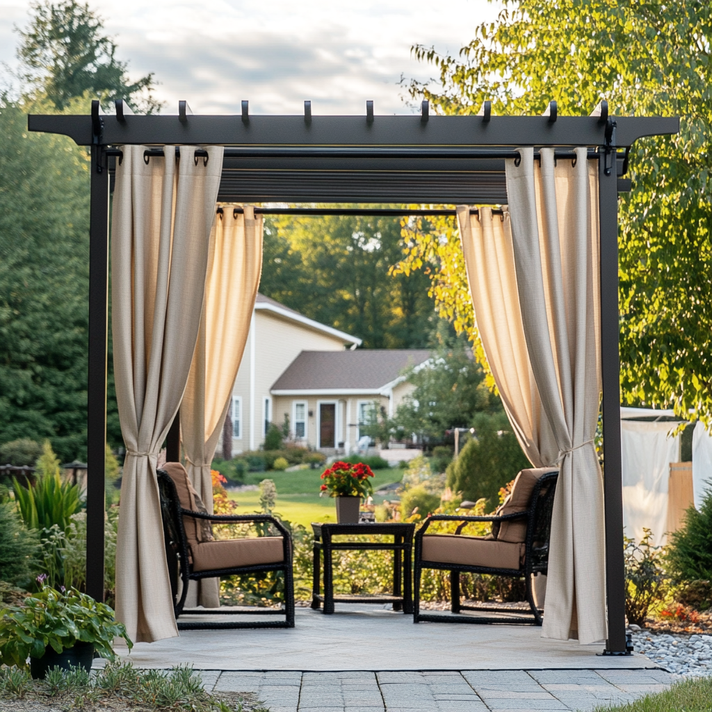 Outdoor Linen Pergola Grommet Curtains - Natural