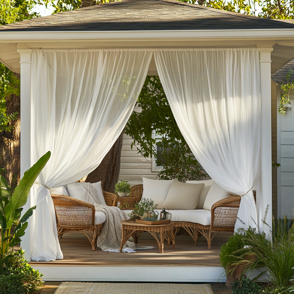 Outdoor Sheer Linen Rod Pocket Curtains for Gazebo - Off-White
