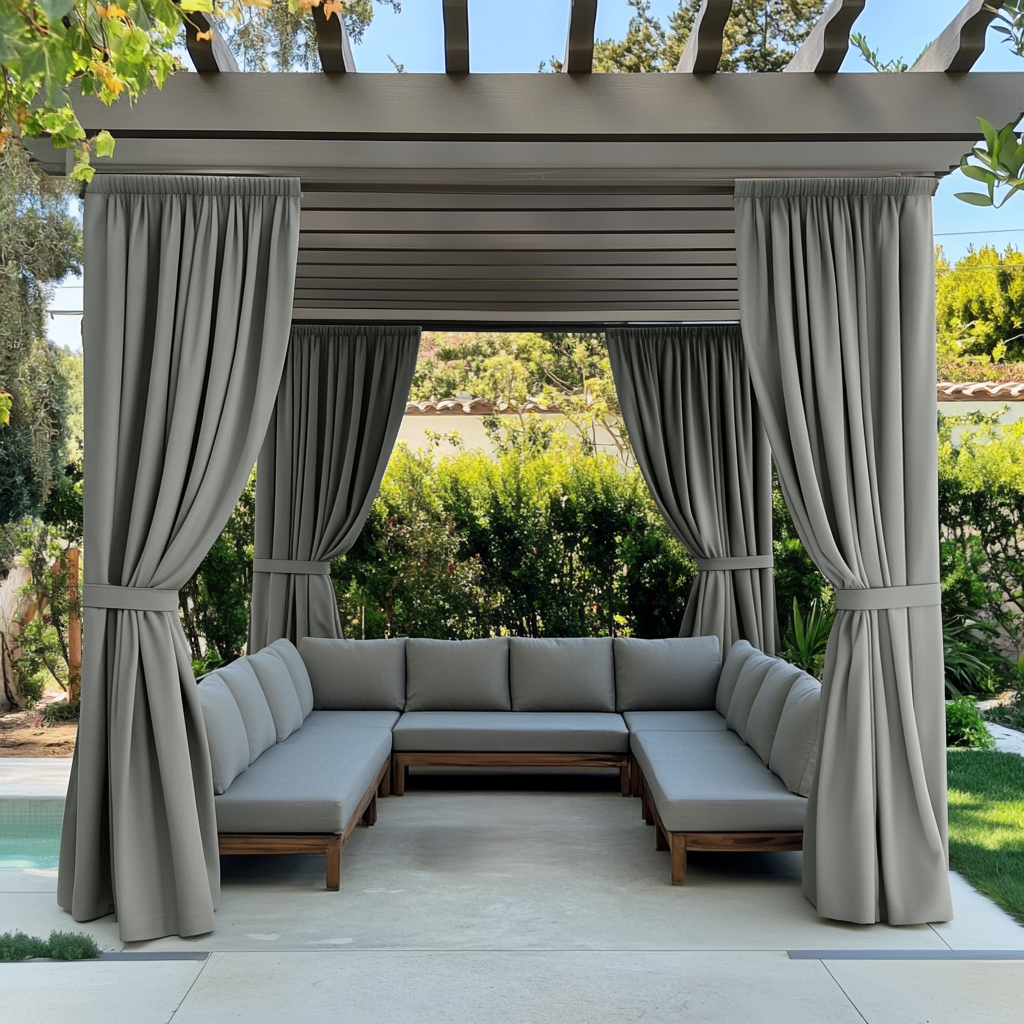 Waterproof and Windproof Outdoor Pergola Curtains - Grey - Rod Pocket