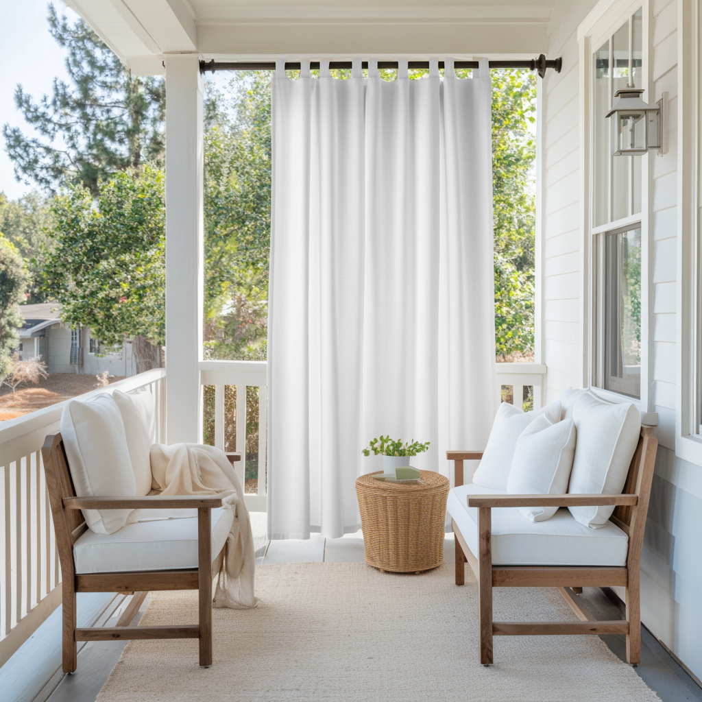 White Outdoor Tab Top Curtains For Porch 
