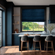 Peacock Blue Linen Roman Shades - Blackout Lining