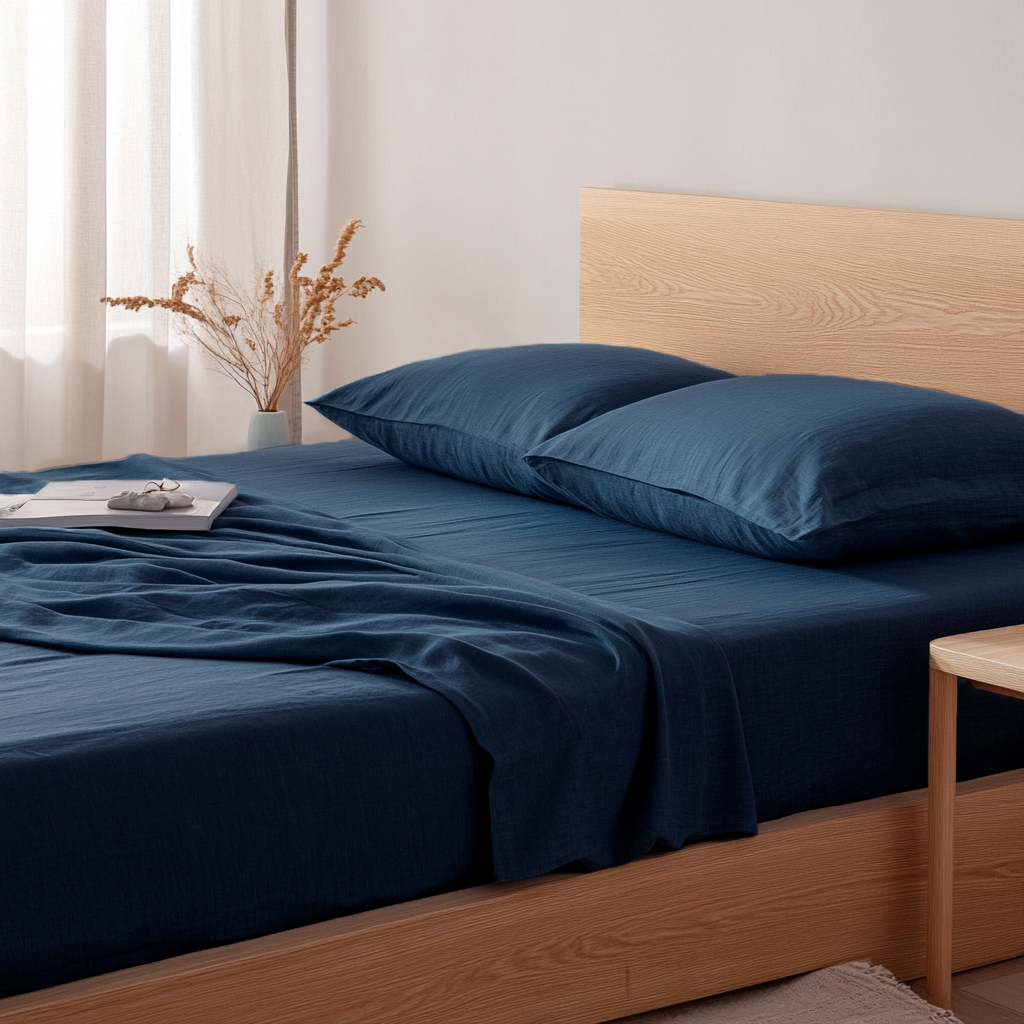 Peacock Blue Washed Linen Deep Pocket Fitted Sheet
