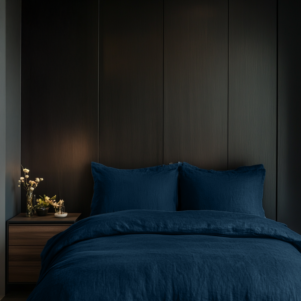 Dark Blue Linen Duvet Cover Set 