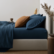 Peacock Blue Washed Linen Deep Pocket Fitted Sheet