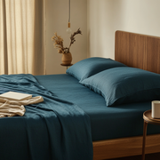 Peacock Blue Washed Linen Deep Pocket Fitted Sheet Set