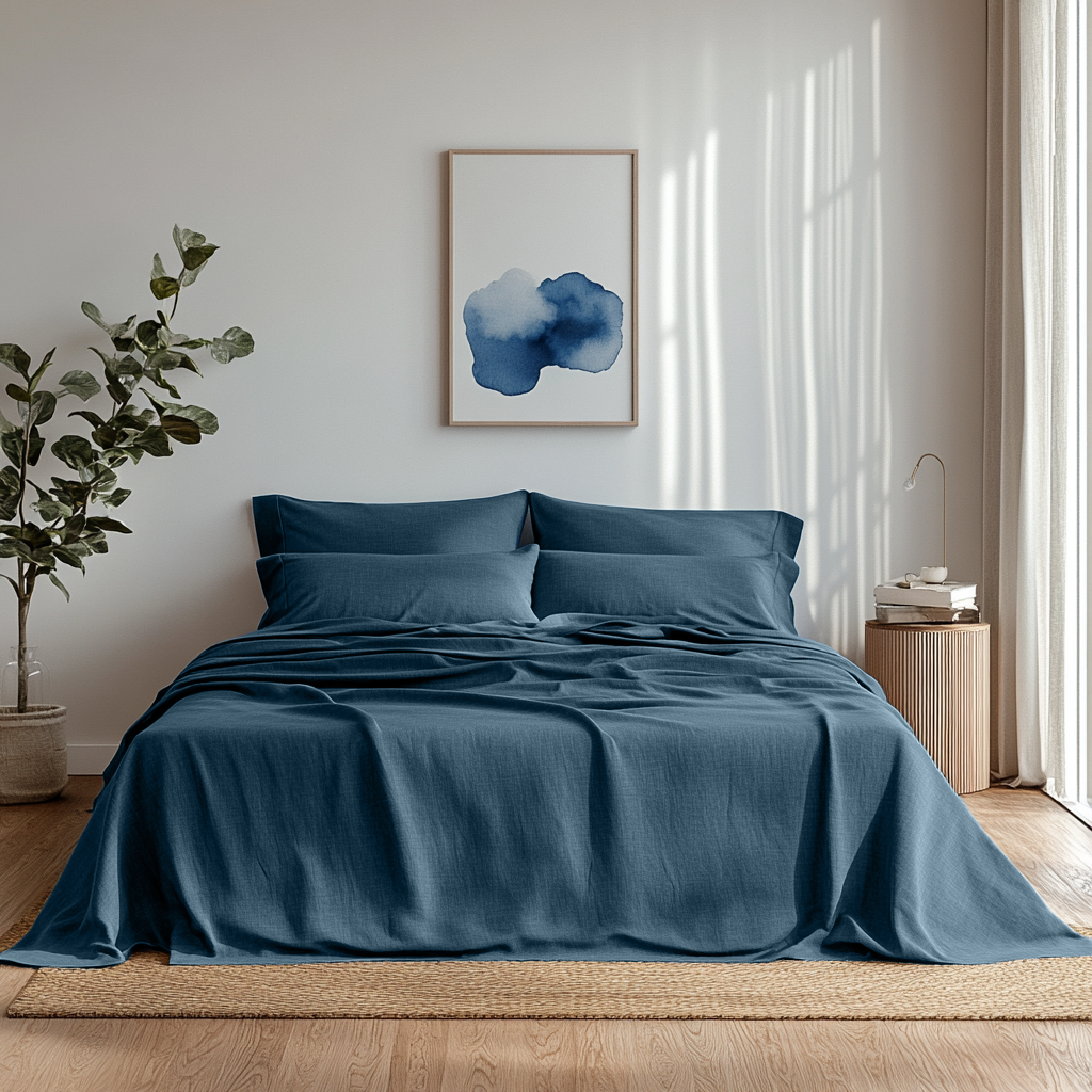 Peacock Blue Linen Flat Sheet