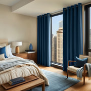 Bedroom Peacock Blue Linen Grommet Curtains - Blackout Lining