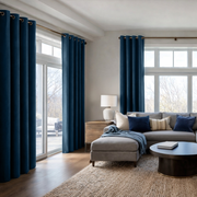 Peacock Blue Linen Grommet Curtains - Blackout Lining
