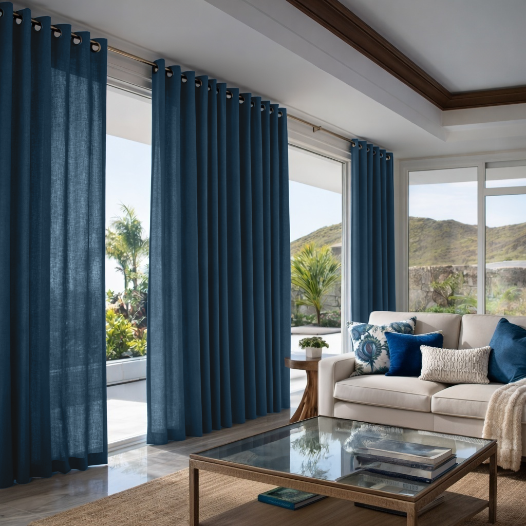 Peacock Blue Linen Grommet Curtains