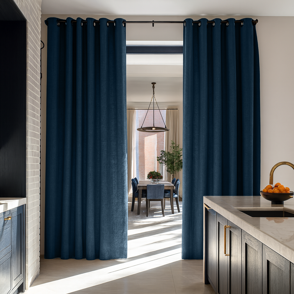 Peacock Blue Linen Doorway Curtains with Grommets